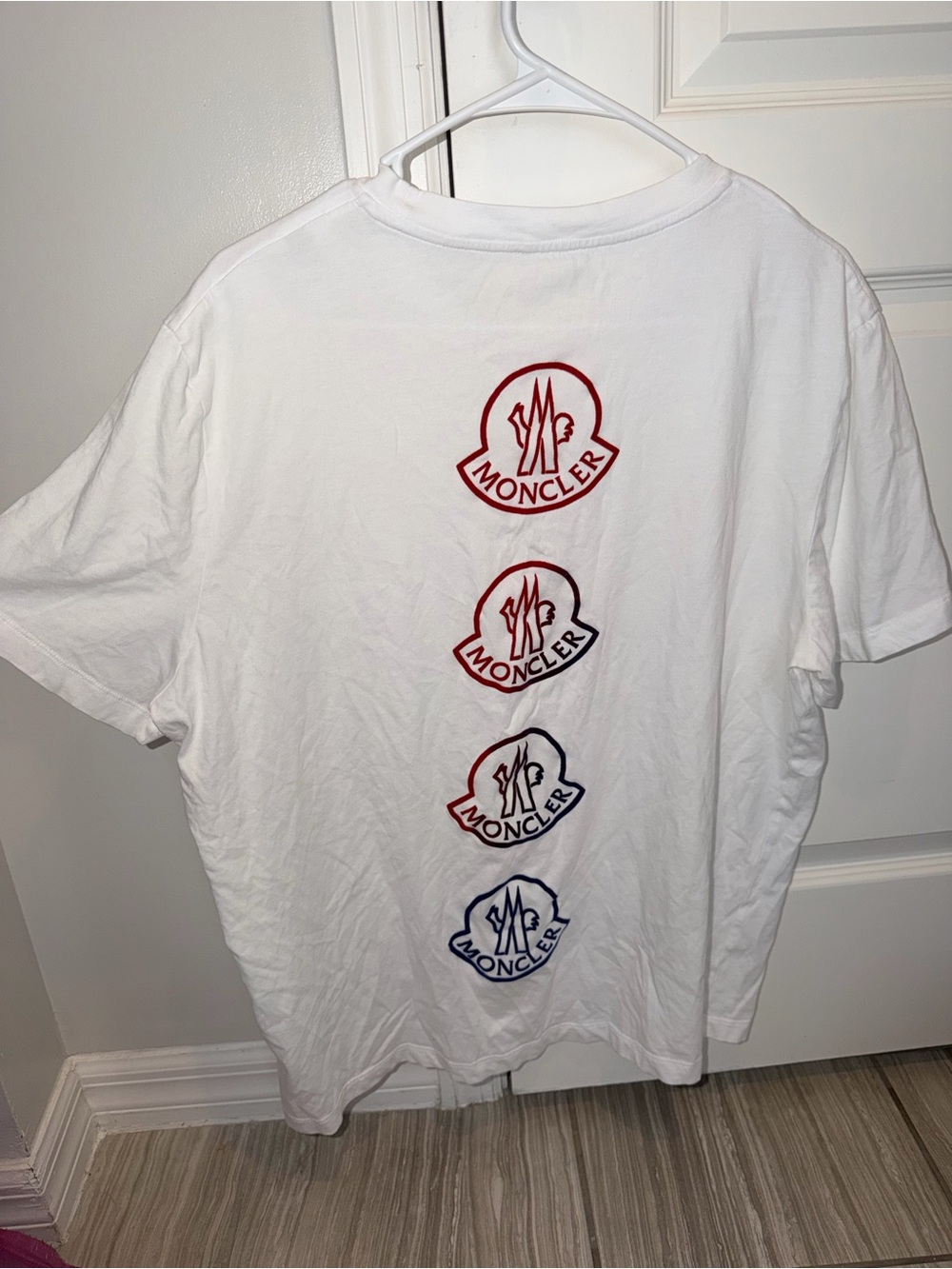 Moncler White Short Sleeve T-Shirt with Vertical Logo Patches